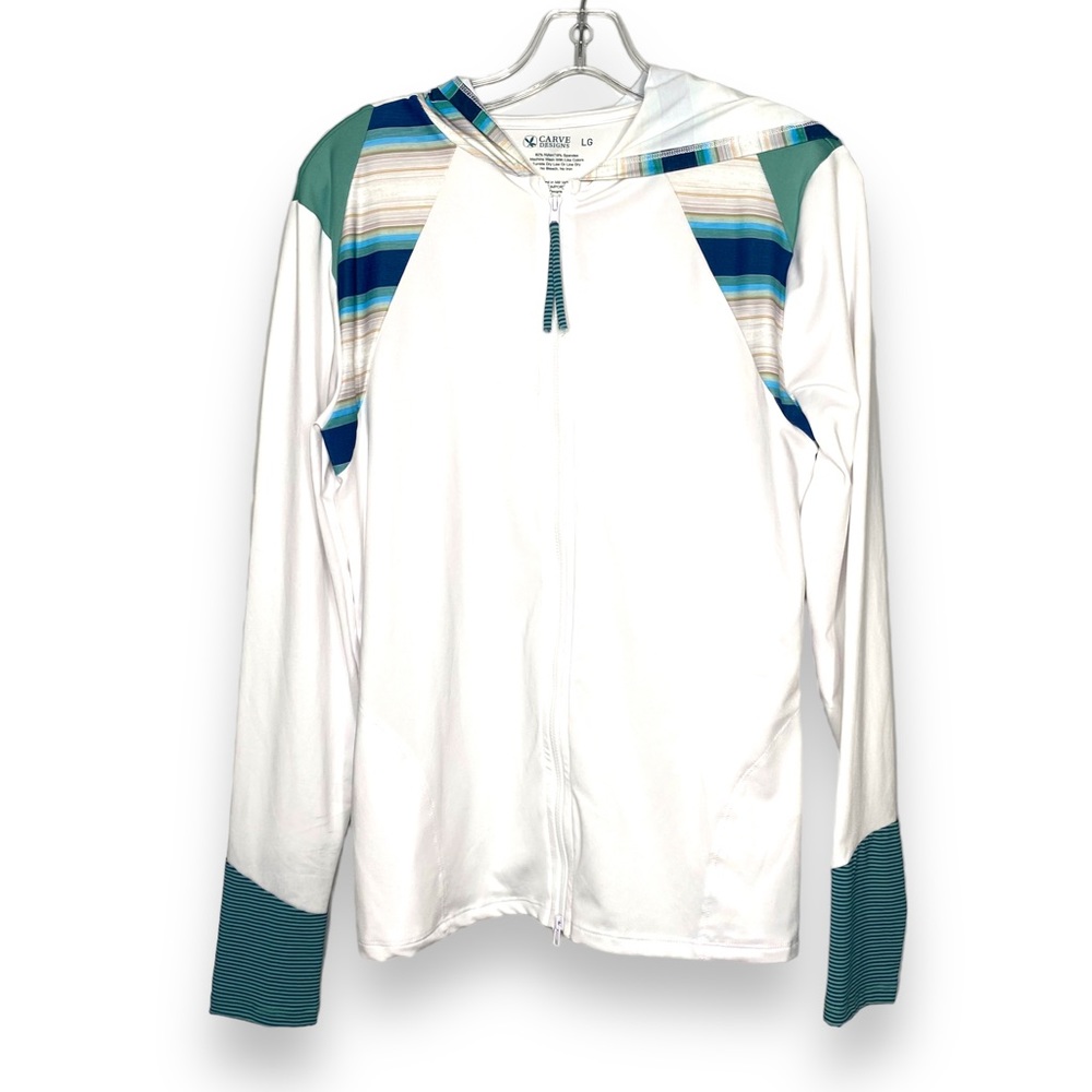 Carve Designs White and Teal Striped Swim Coverup